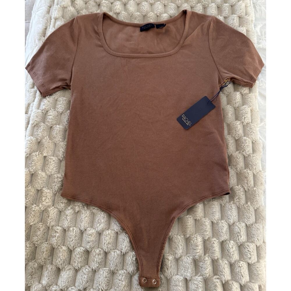 RACHEL ROY Short Sleeve Bodysuit Brown Pima Cotton Size L NWT